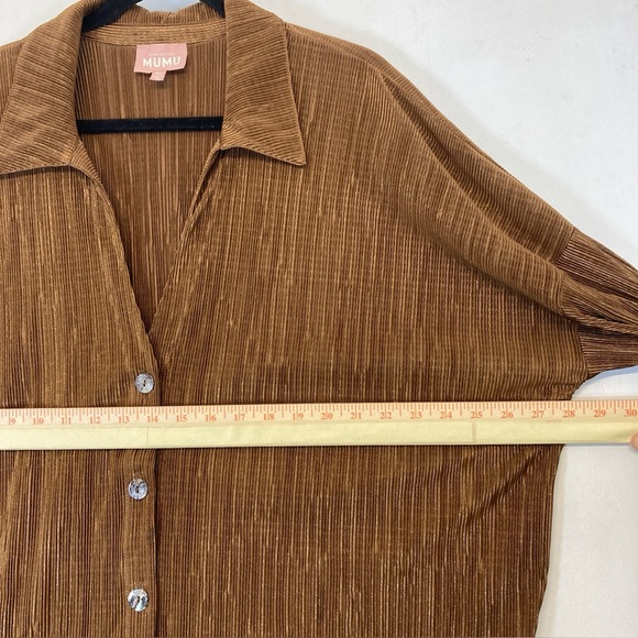 Show me your MuMu Blouse Oversized Everywhere Button Down  Chocolate Pleat Sz XL - Picture 11 of 16